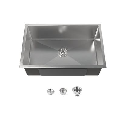 Stainless Steel Kitchen Sink, 30″x19″ Drop In Single Bowl, Undermount Handmade Sink in Brushed Nickel