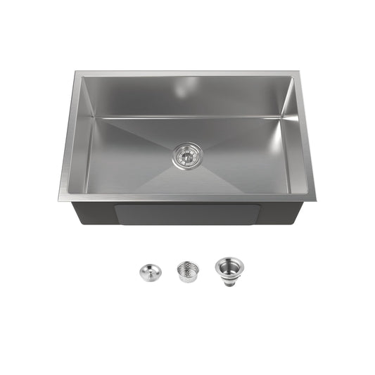Stainless Steel Kitchen Sink, 30″x19″ Drop In Single Bowl, Undermount Handmade Sink in Brushed Nickel