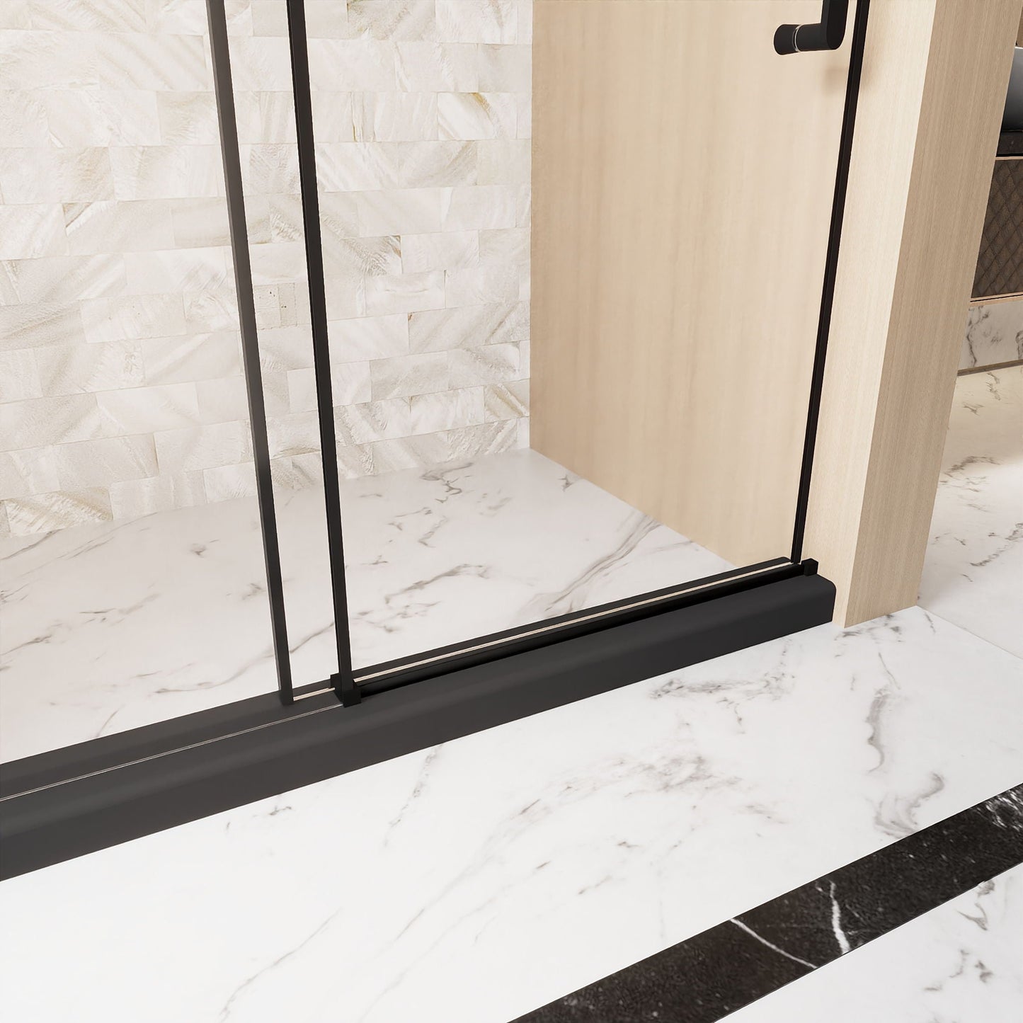 Frameless Single Sliding Shower Door, Square Tube Track
