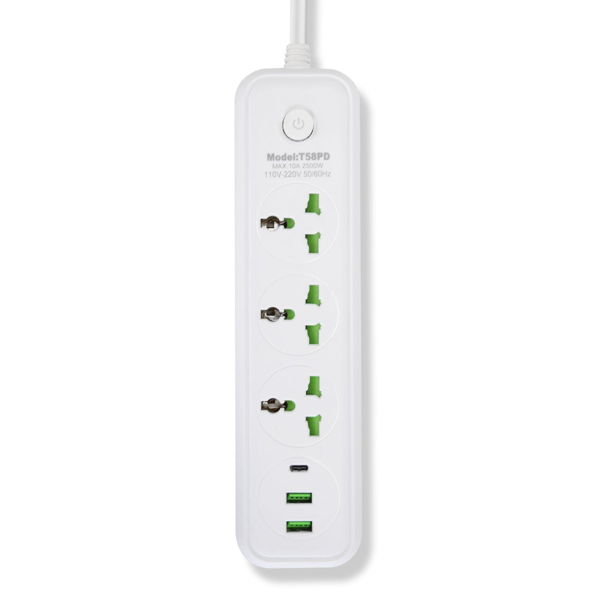 Power Strip with 5.9FT Extension Cord 3 AC Outlets and 2 USB A Ports 1 USB C Port 2500W Wall Mount Outlet Extender For Home Office Dorm Travel