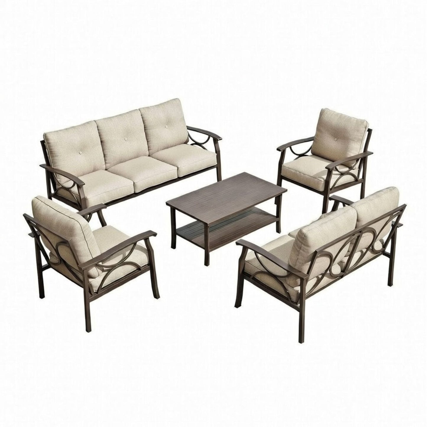 Patio Furniture Set with Coffee Table and Cushions for Backyard