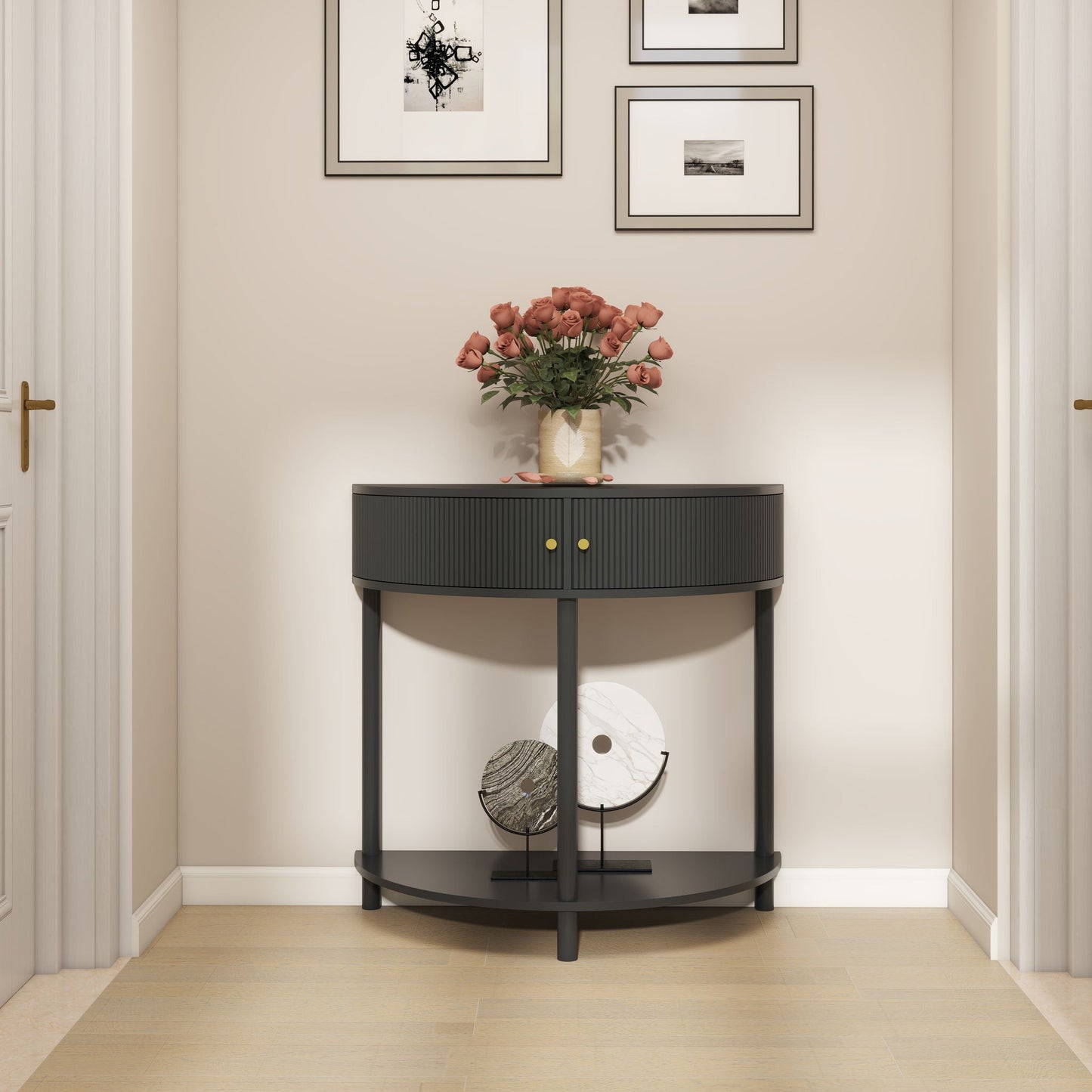 Demi Lune Console Table With 2 Storage Drawers