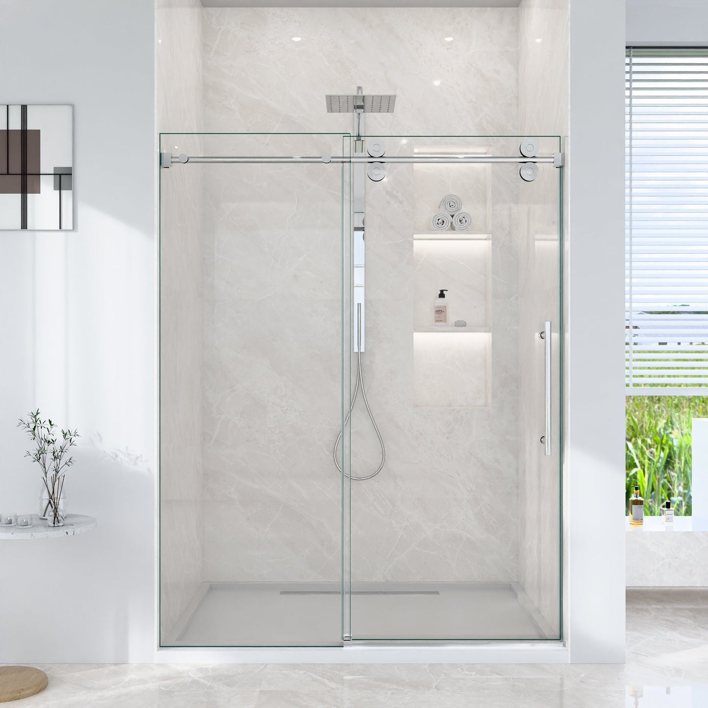 44"-48"W x 76"H Frameless Single Sliding Shower Door
