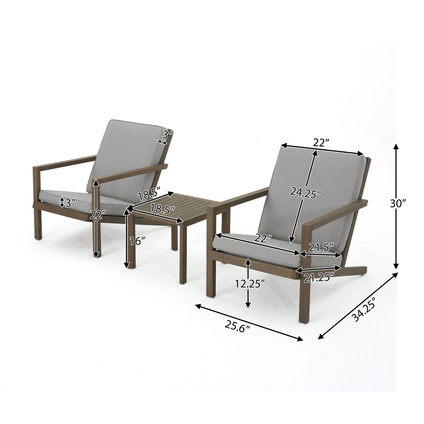 Celestaria 3-Piece Outdoor Chat Set with Adirondack Chairs, Cushions and Side Table