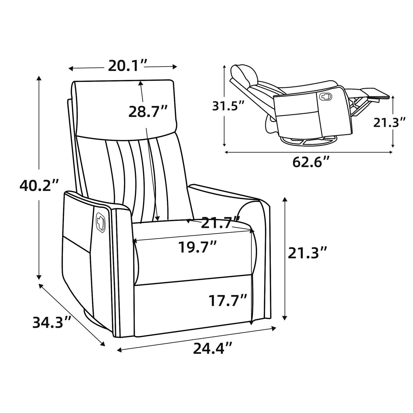 Khaki Heat Massage Manual Recliner Chair with Rocker and Swivel in Fabric for Living Room