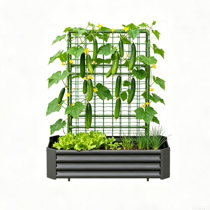 2-in-1 Raised Garden Bed with Trellis - 4x2x1 Ft Outdoor Planter