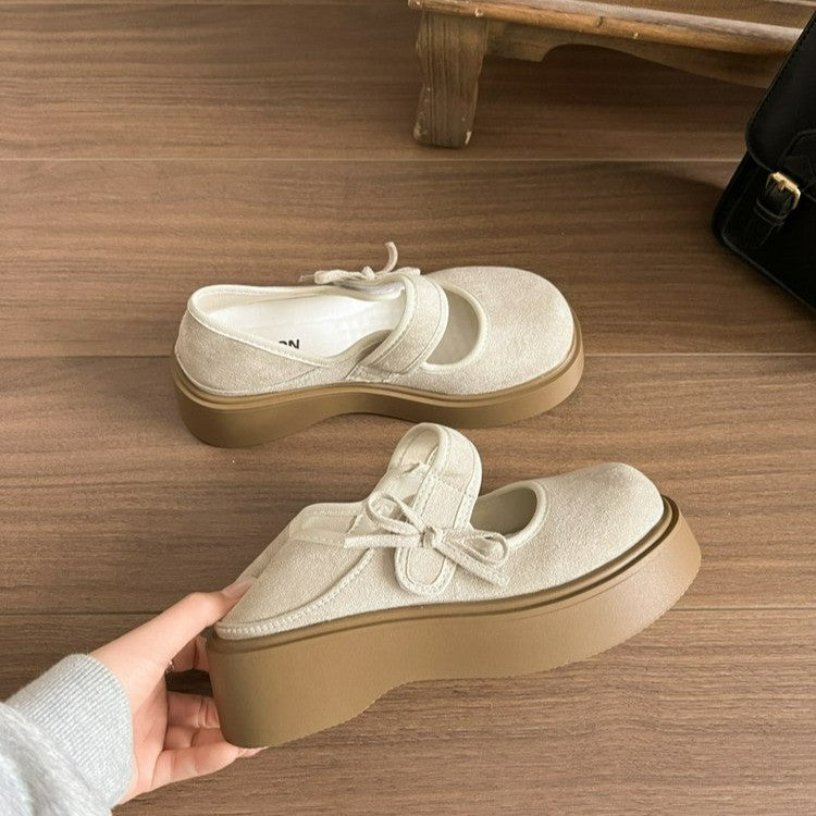 Retro French White Thick Bottom Shallow Mouth Cool Single Shoes For Women's Summer 2025 New Style With Skirt Height Increase Round Head Mary Jane Shoes
