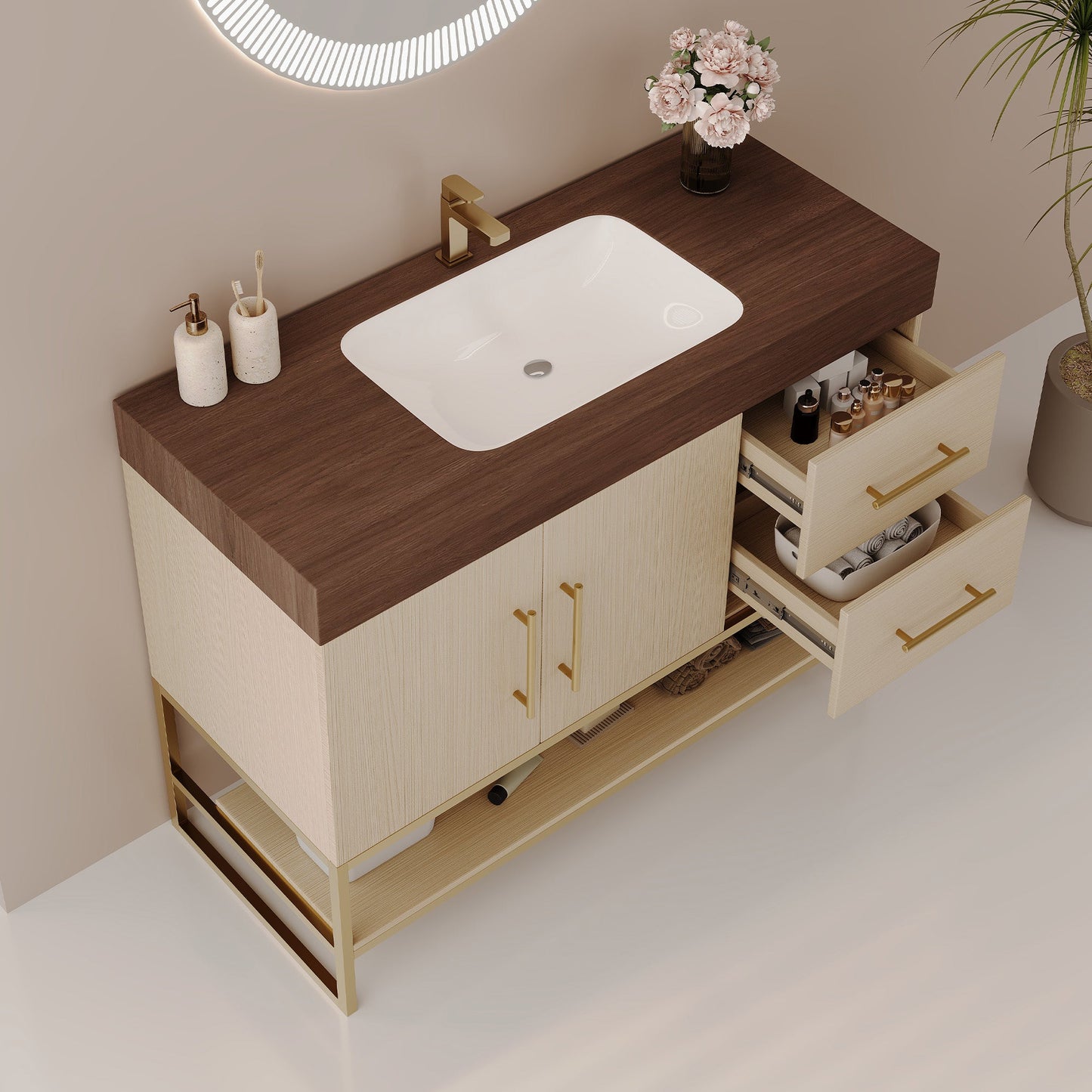 36" Modern Free-Standing Bathroom Vanity with Seamless Ceramic Sink & Sintered Stone Top