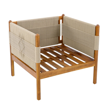 Outdoor Club Chairs (Set of 2) with Diamond-Pattern Beige Rope, Teak Finish