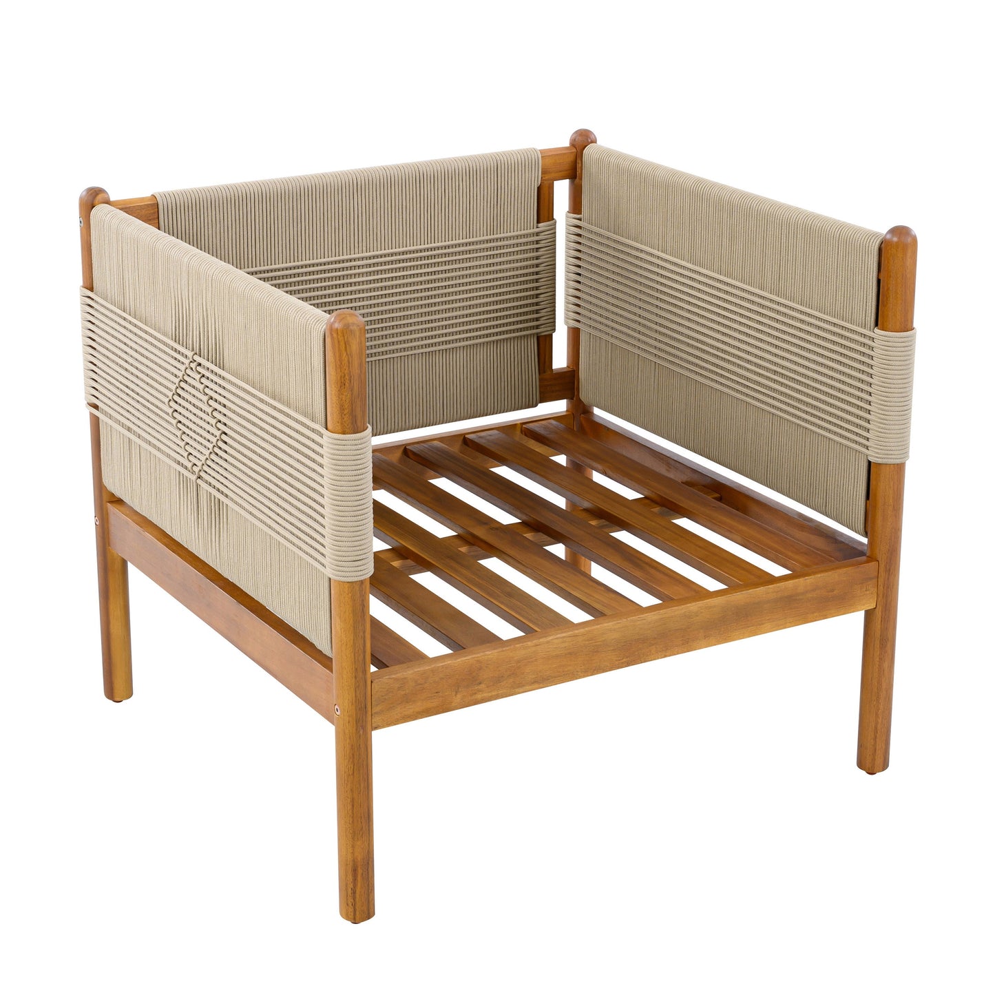 Outdoor Acacia Wood Club Chair with Diamond Rope Weave & Cushions, Teak Finish
