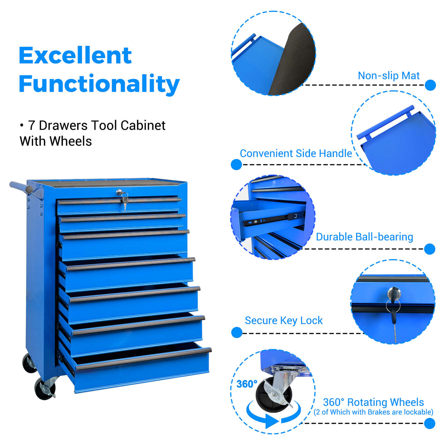 Rolling Metal Tool Chest with 7 Drawers, 20" Steel Cabinet