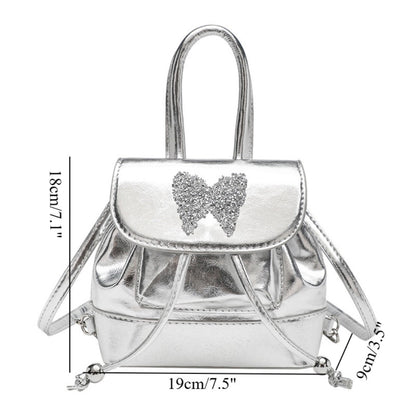 Small silver backpack, bag women's fashion versatile travel mini backpack, student bag, small women backpack purse
