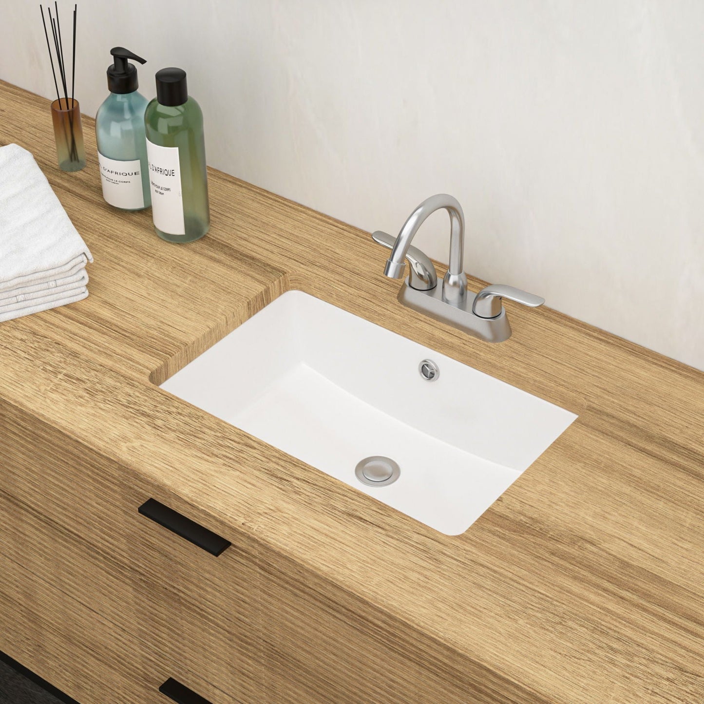 Modern Ceramic Rectangular Undermount Bathroom Sink With Overflow