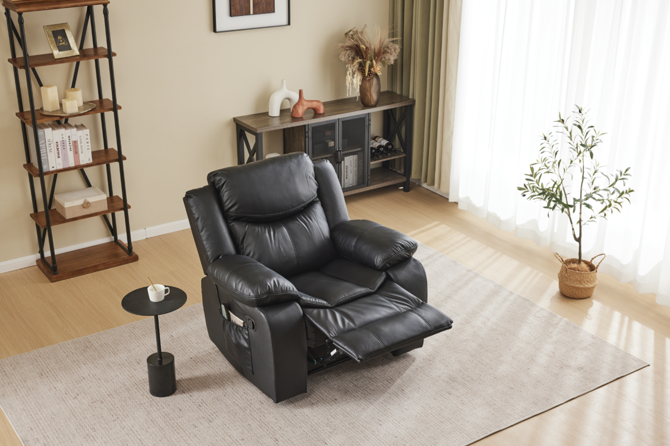 Black Color Air Leather Recliner Chair with Vibration and Heating