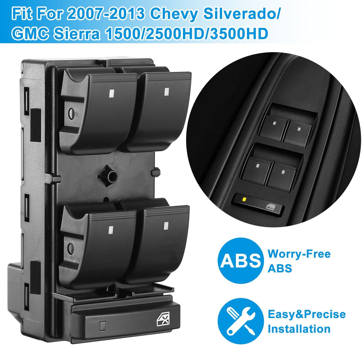 Electric Master Power Window Switch Driver Side Fit for 2007-2013 Chevy Silverado GMC Sierra 1500 2500HD 3500HD 20945129 25789692