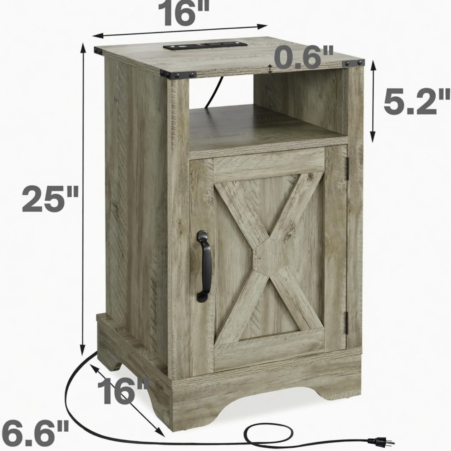 Farmhouse Nightstand, Charging Station & Storage