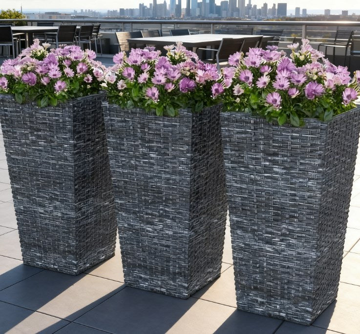 Taper Planters Set of 3 with Drainage Holes for Indoor and Outdoor Use