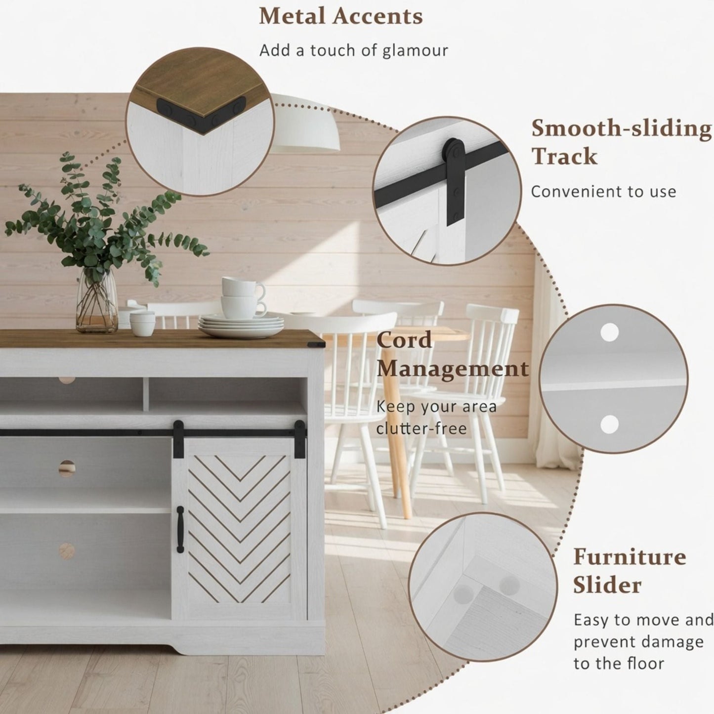 TV Stand With Sliding Barn Doors And Adjustable Storage - White / Oak