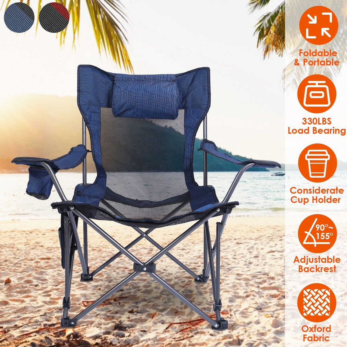 Foldable Camping Chair – Heavy Duty Steel, 330 lbs Capacity