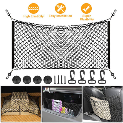 Trunk Cargo Net Stretchable Universal Elastic Truck Net Rear Seat Trunk Storage Organizer Net with Fasteners and Hardware Flexible Nylon Car Storage M