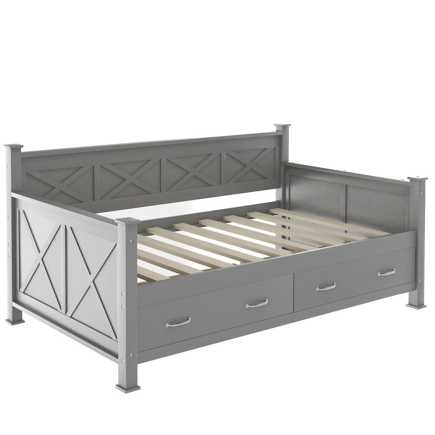 Modern Daybed With 2 Large Drawers, X Shaped Frame