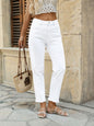 High-elastic Raw-edge Slim-fit Cropped Straight-leg Denim Pants