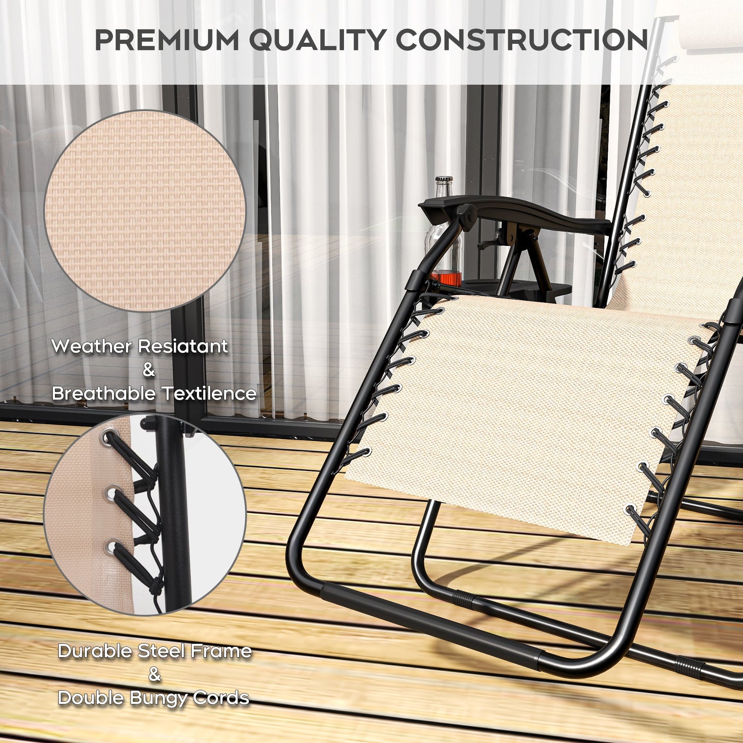 Zero Gravity Folding Lounge Chair with Headrest & Removable Tray