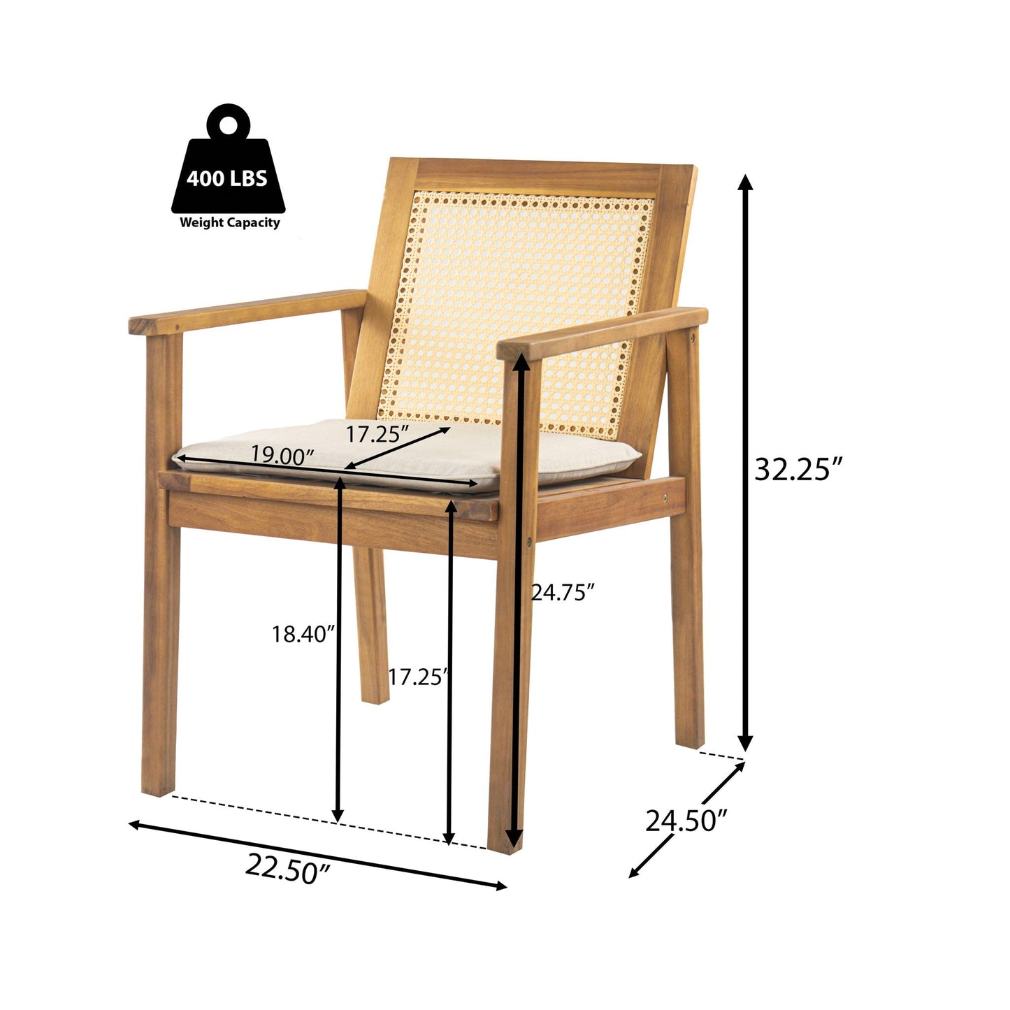 Preston Outdoor Dining Chair With Cushion Set of 2 - Teak / Beige