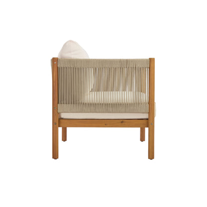 Outdoor Loveseat and Coffee Table Set with Acacia Wood Frame in Teak Look