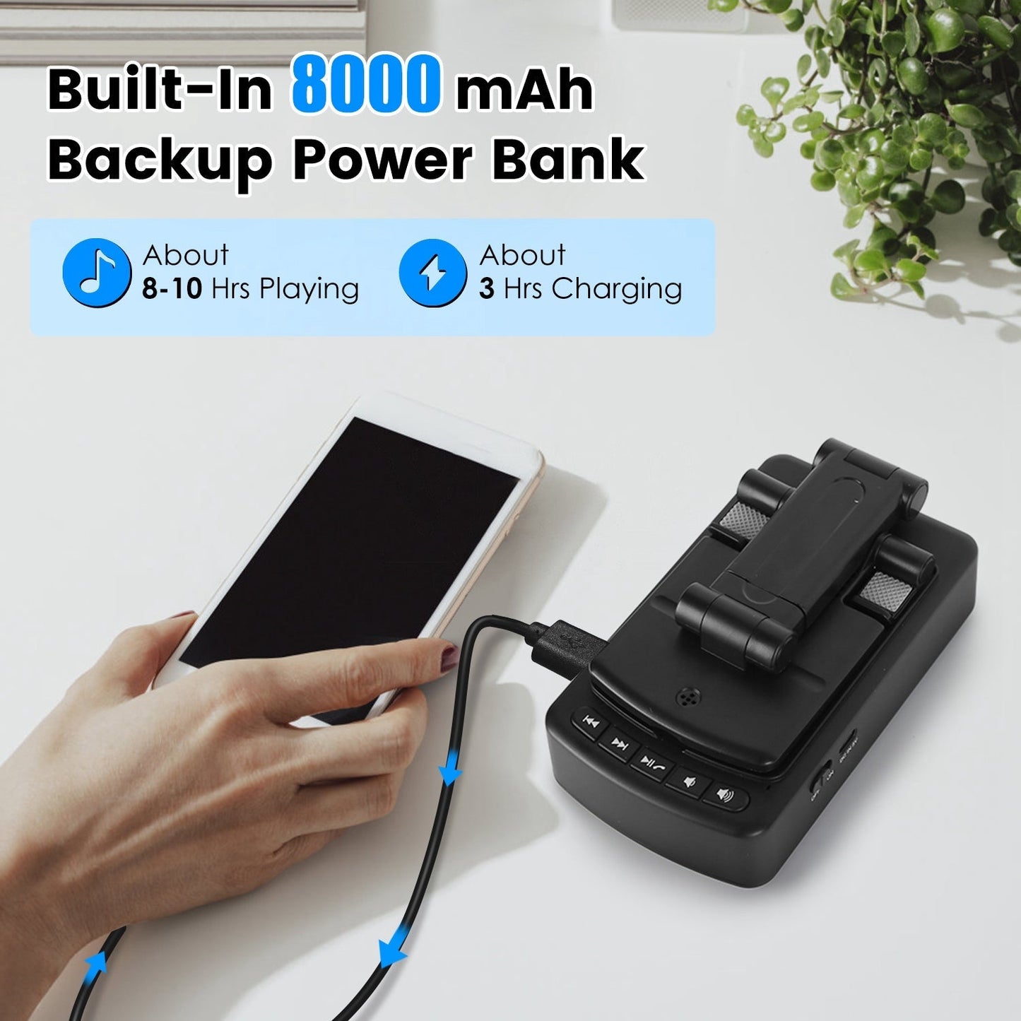 Portable Foldable Phone Stand with HD Wireless Speaker & Power Bank