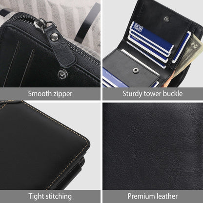 MenÕs Leather Wallet ID Card Holder Purse Trifold Clutch Money Zipper with ID Window_x000B__x000B_14 Credit Card 1 ID Card