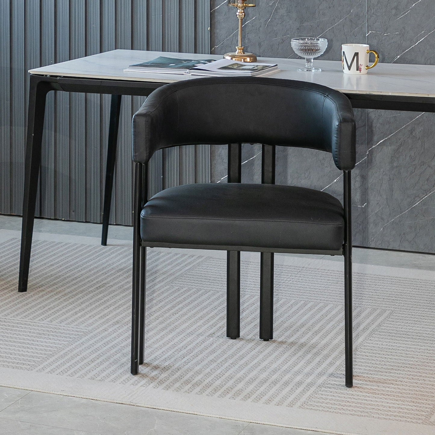 Modern Dining Upholstered Barrel Chair With Curved Back And Armrests
