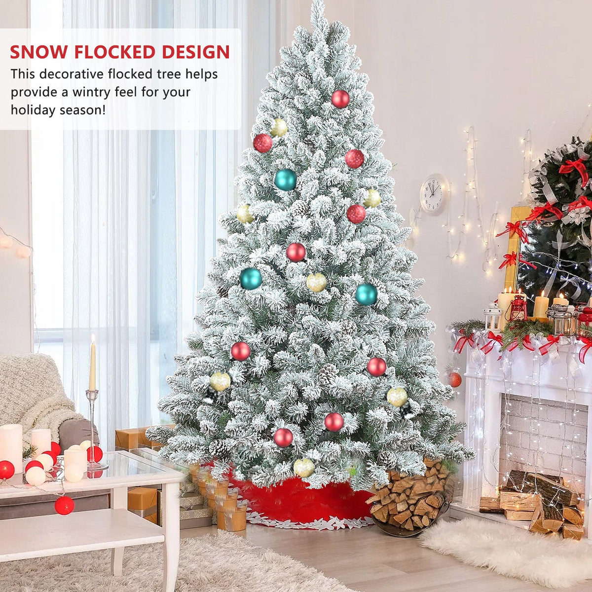7FT Flocked Christmas Tree with Pine Cones