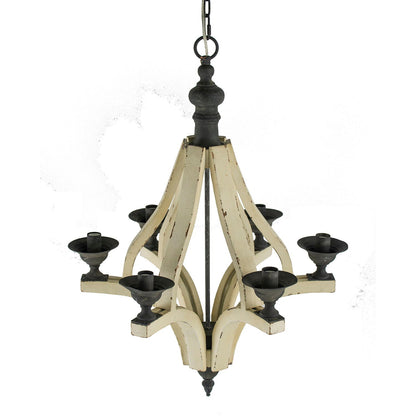 6 Light Wood Chandelier, Hanging Light Fixture With Adjustable Chain For Kitchen, Bulb Not Included - Cream