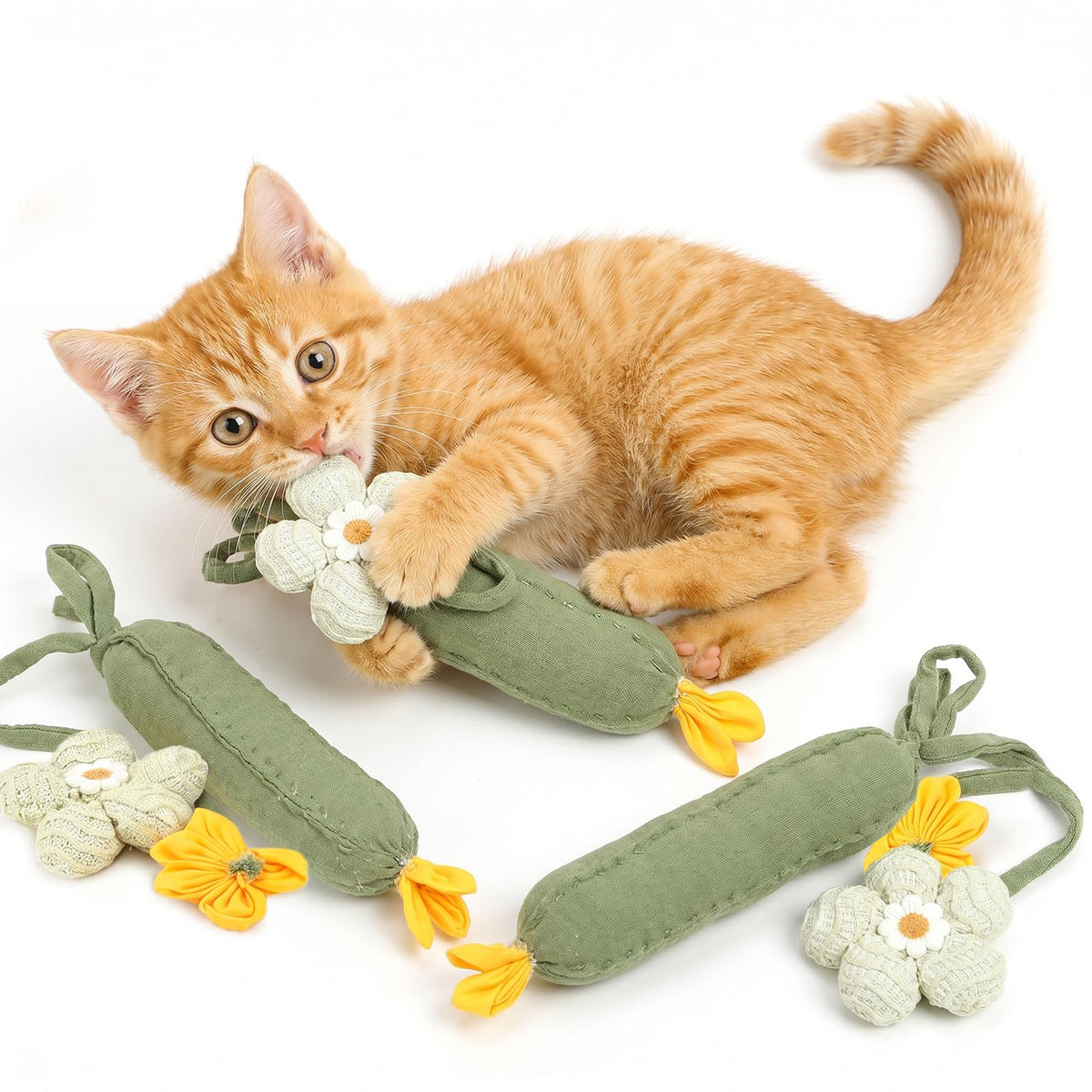 3PCS Cucumber Catnip Toy Cat Kicker Toys For Indoor Cats Kitten Cucumber Plush Toy With Catnip And Funny Sound, Designed For Kicking, Chewing And Interactive Play To Keep Indoor Cats Active