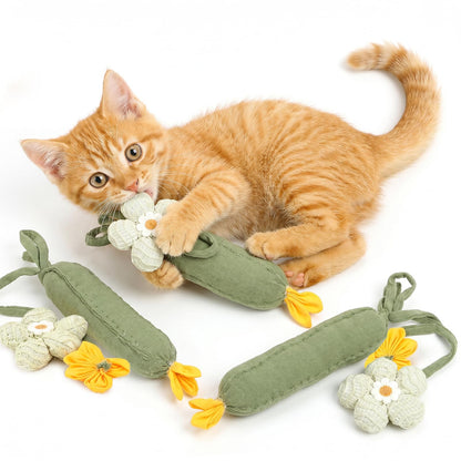 3PCS Cucumber Catnip Toy Cat Kicker Toys For Indoor Cats Kitten Cucumber Plush Toy With Catnip And Funny Sound, Designed For Kicking, Chewing And Interactive Play To Keep Indoor Cats Active