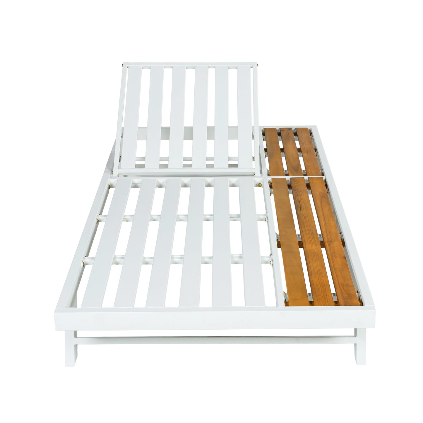 White Iron + Teak Finish Chaise Lounge Frame
