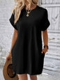 Loose Plus Size Fashion Casual Dress Solid Batwing Sleeve Tee Dress