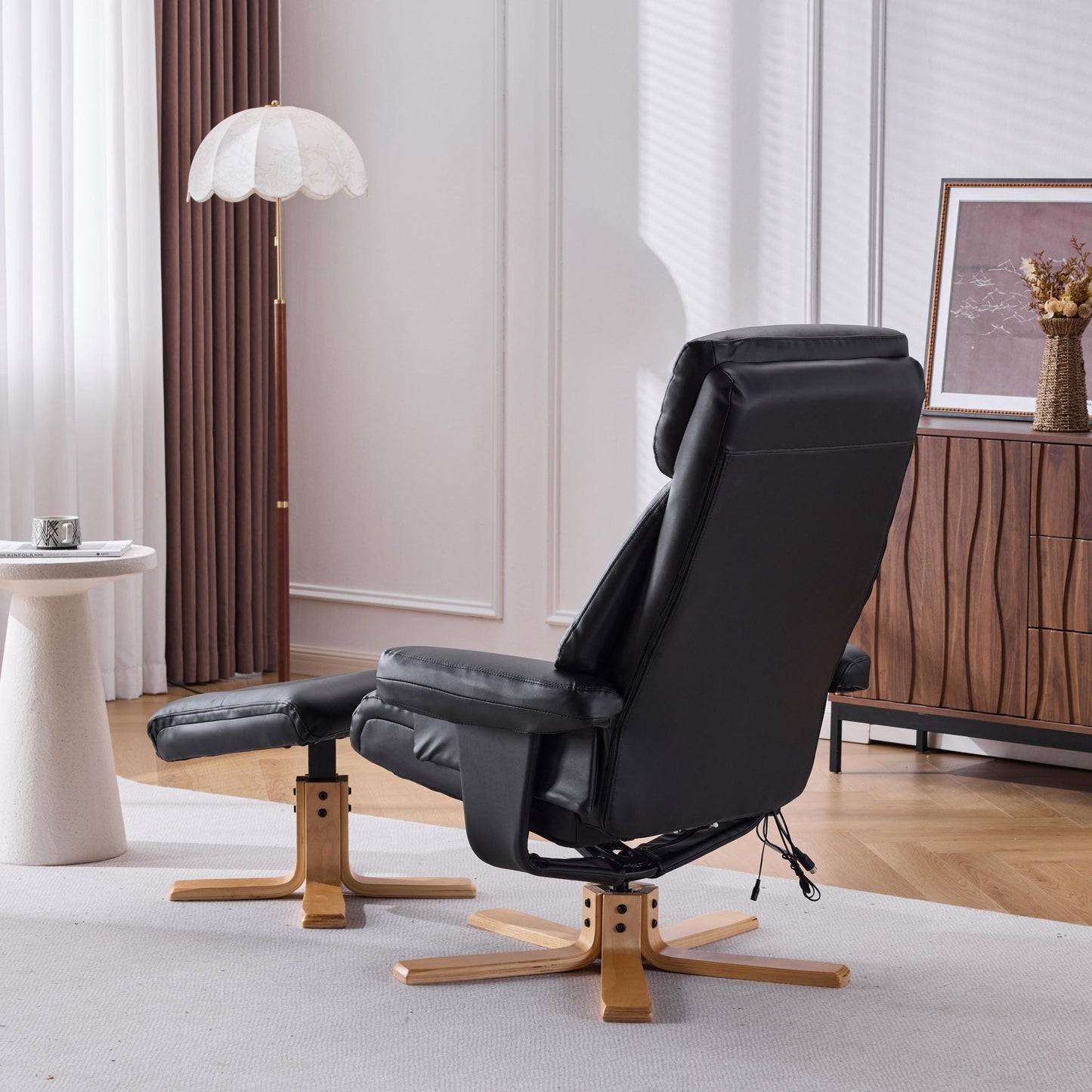 Upholstered Heated Massage 360° Swivel Accent Chair With Ottoman