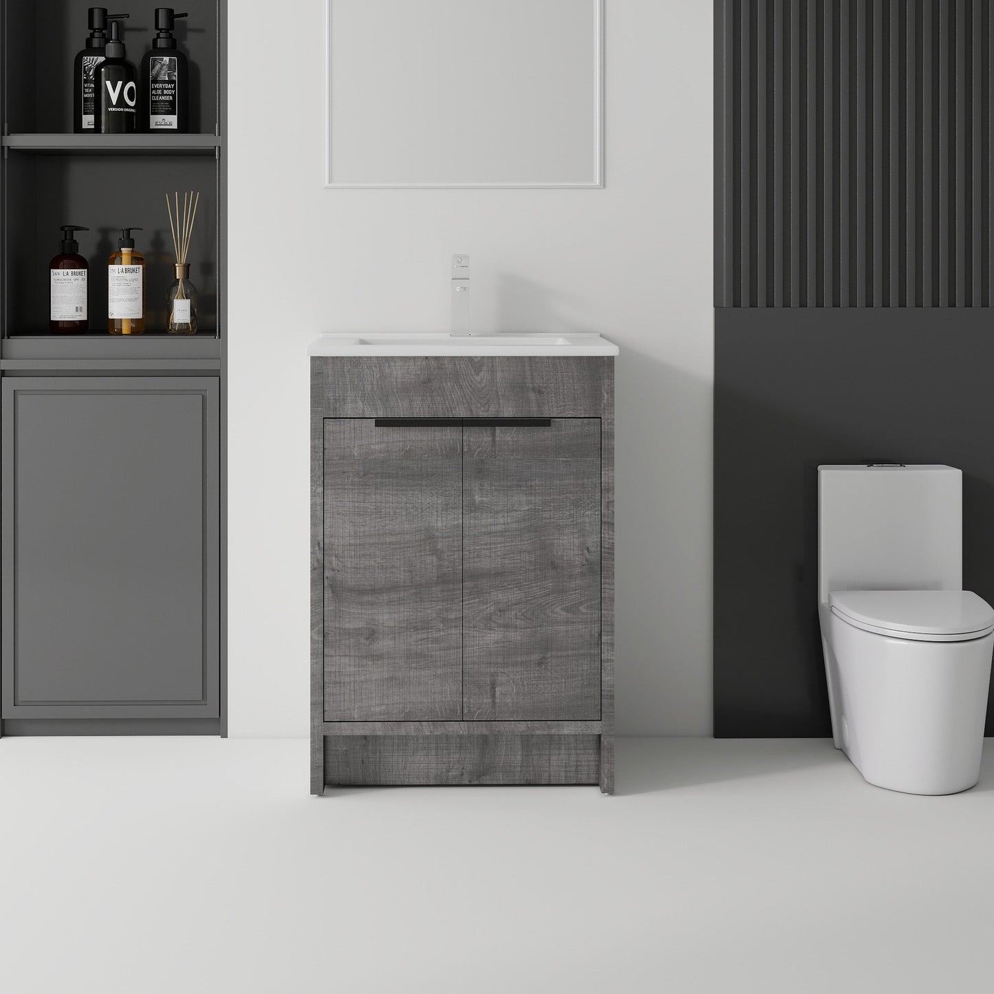 24 Inch Floating Bathroom Vanity with Ceramic Sink and Soft-Close Door