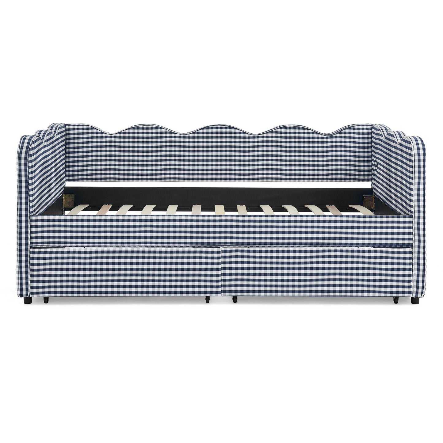 Gingham Daybed With USB Charging Port, Wave-Shaped Design