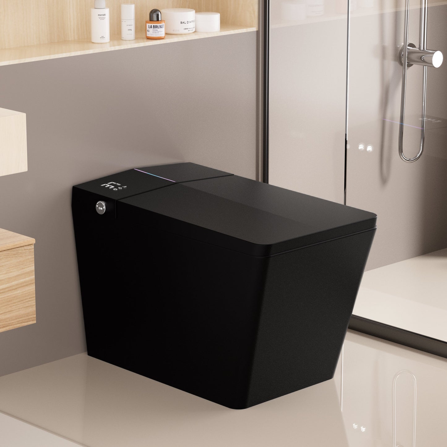Black Square Smart Toilet with Built-In Tank and Remote Control