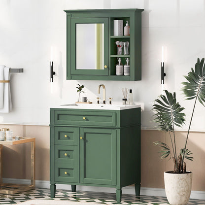 Bathroom Vanity With Medicine Cabinet, Royal Mirror Cabinet, Modern Bathroom Storage Cabinet With 2 Soft Closing Doors And 4 Drawers