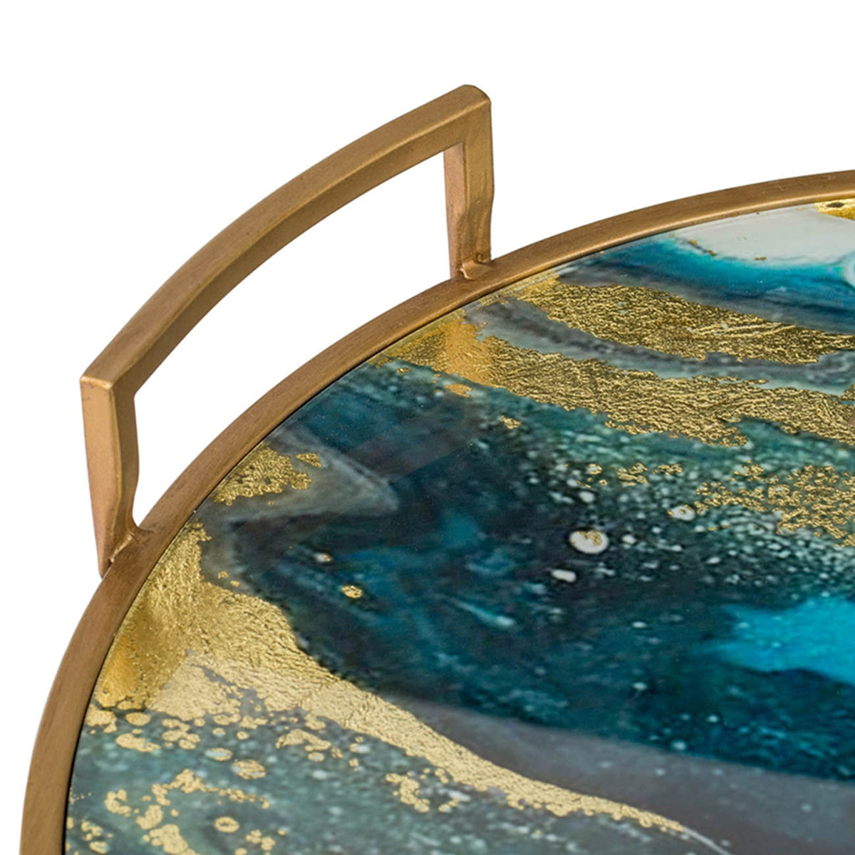 20.9x20.1x3.1" Round Accent Mirrored Tray with Handles