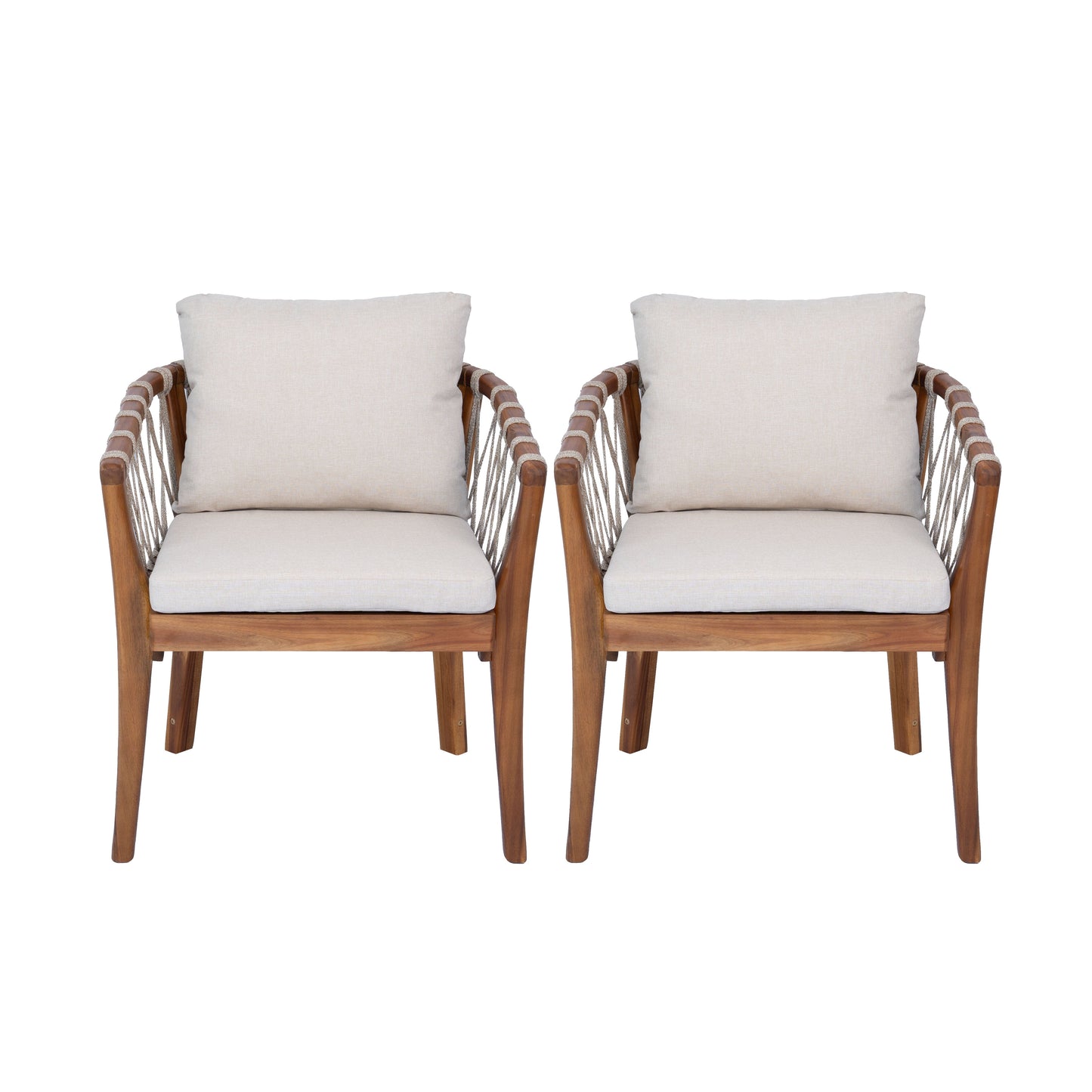 Outdoor Dining Chairs Set for 2, Acacia Wood Frame with Teak Finish