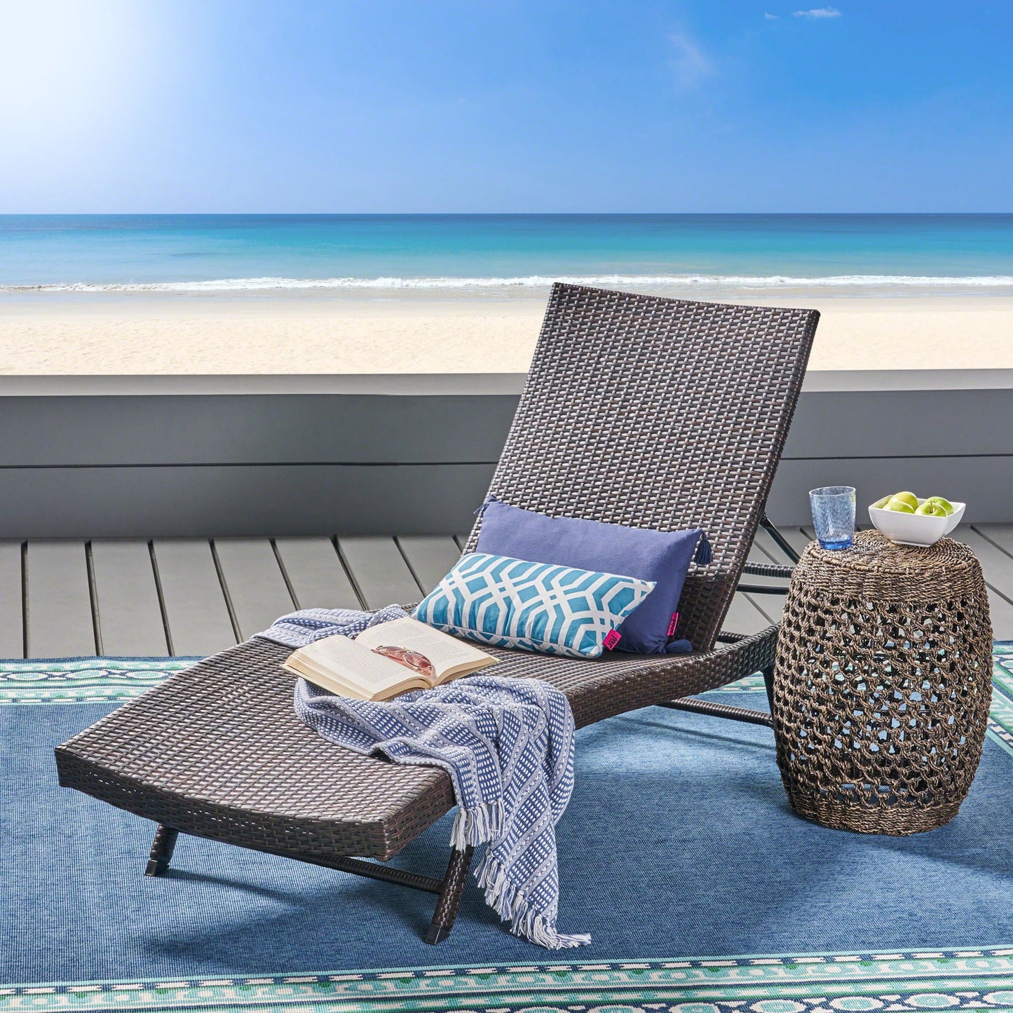 Kauai Modern Style PE Wicker Chaise Lounge - Brown Multi