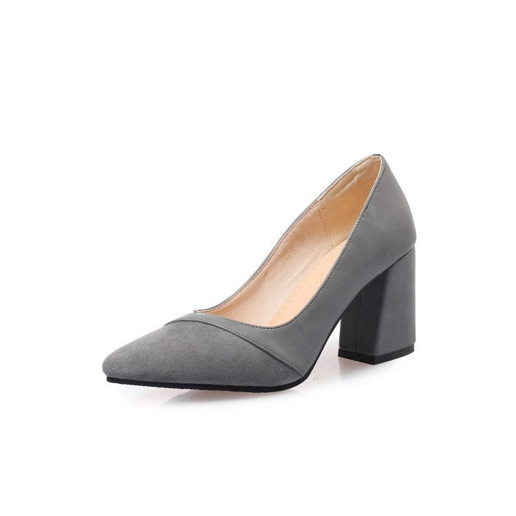 Spring And Autumn Pointed-toe Chunky-heeled High Heels