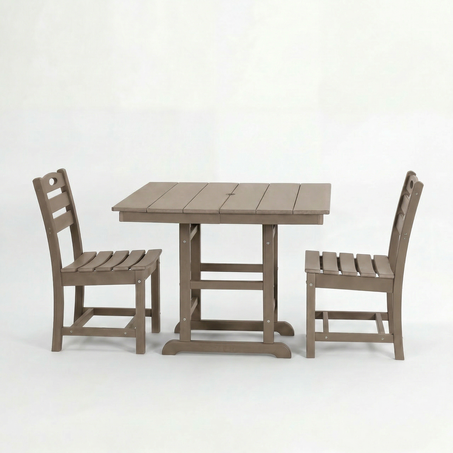 Antique Wood HDPE Outdoor Patio Dining Set, 37.8 in. Square Table with 2 Chairs