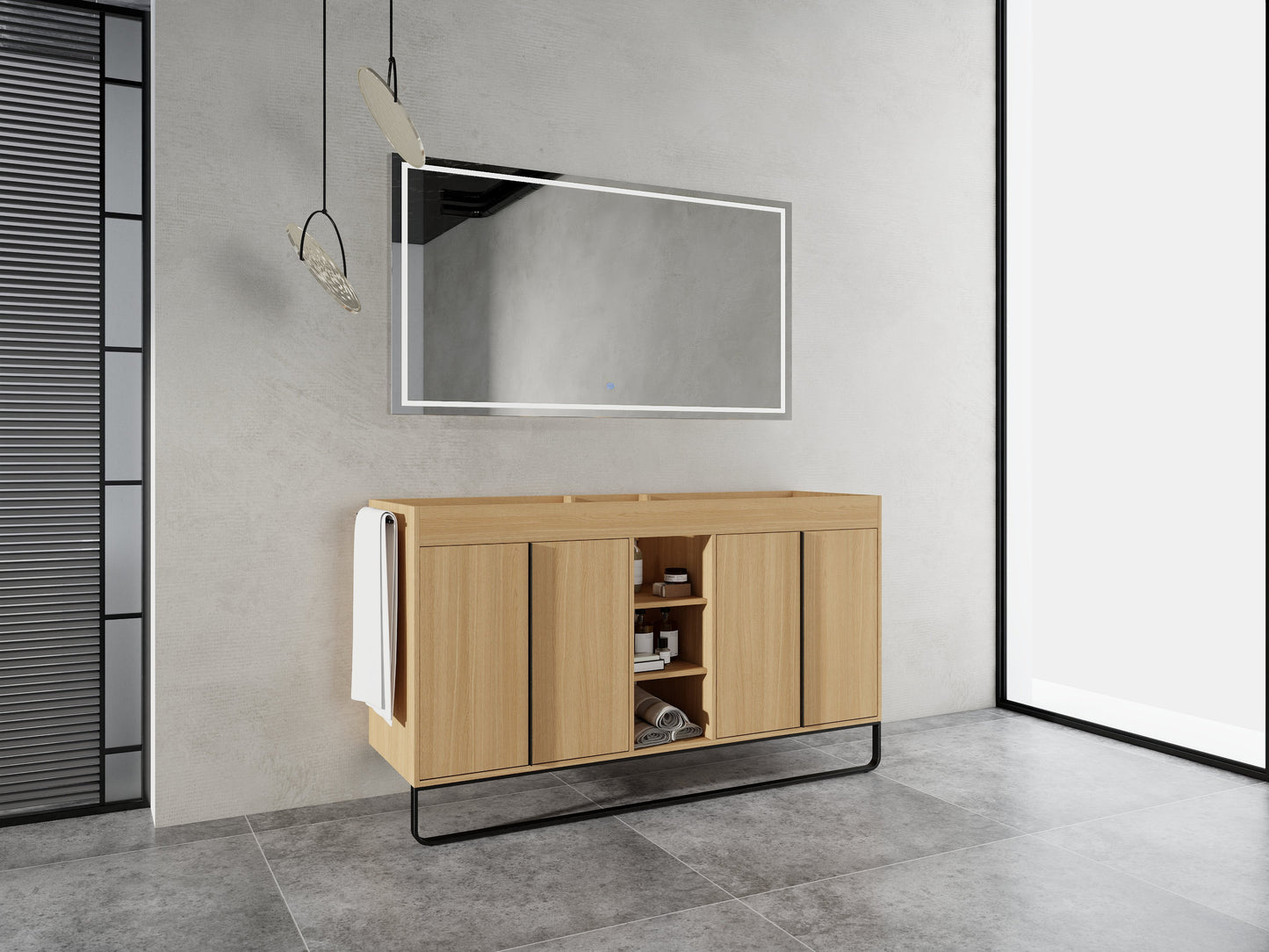 60-Inch Freestanding Bathroom Cabinet with Soft Close Doors & Open Storage
