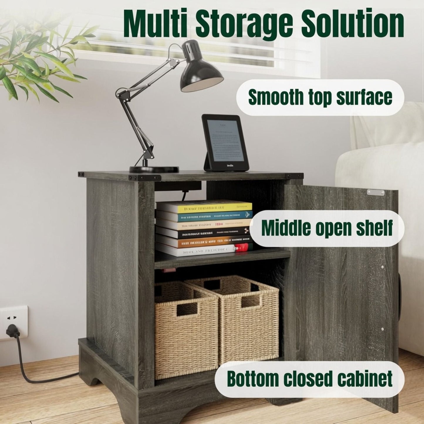 Farmhouse Nightstand, Charging Station & Storage